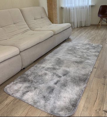 Світлло-сірий хутряний ворсистий килимок Травичка 200х90 | Приліжковий килимок з довгим ворсом