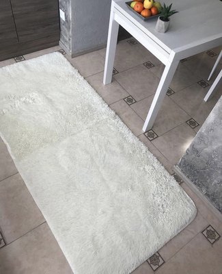Білий хутровий ворсистий килимок Травичка 200х90 | Приліжковий килимок з довгим ворсом