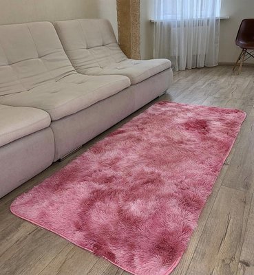 Рожевий хутровий ворсистий килимок Травичка 200х90 | Приліжковий килимок з довгим ворсом