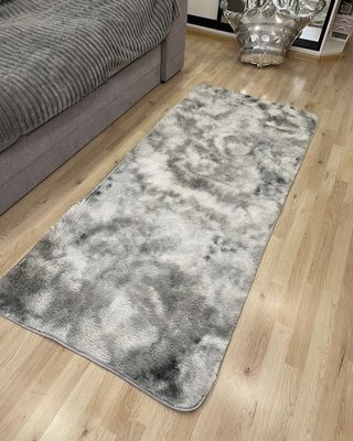 Світло-сірий хутряний ворсистий килимок Травичка 200х90 | Приліжковий килимок з довгим ворсом